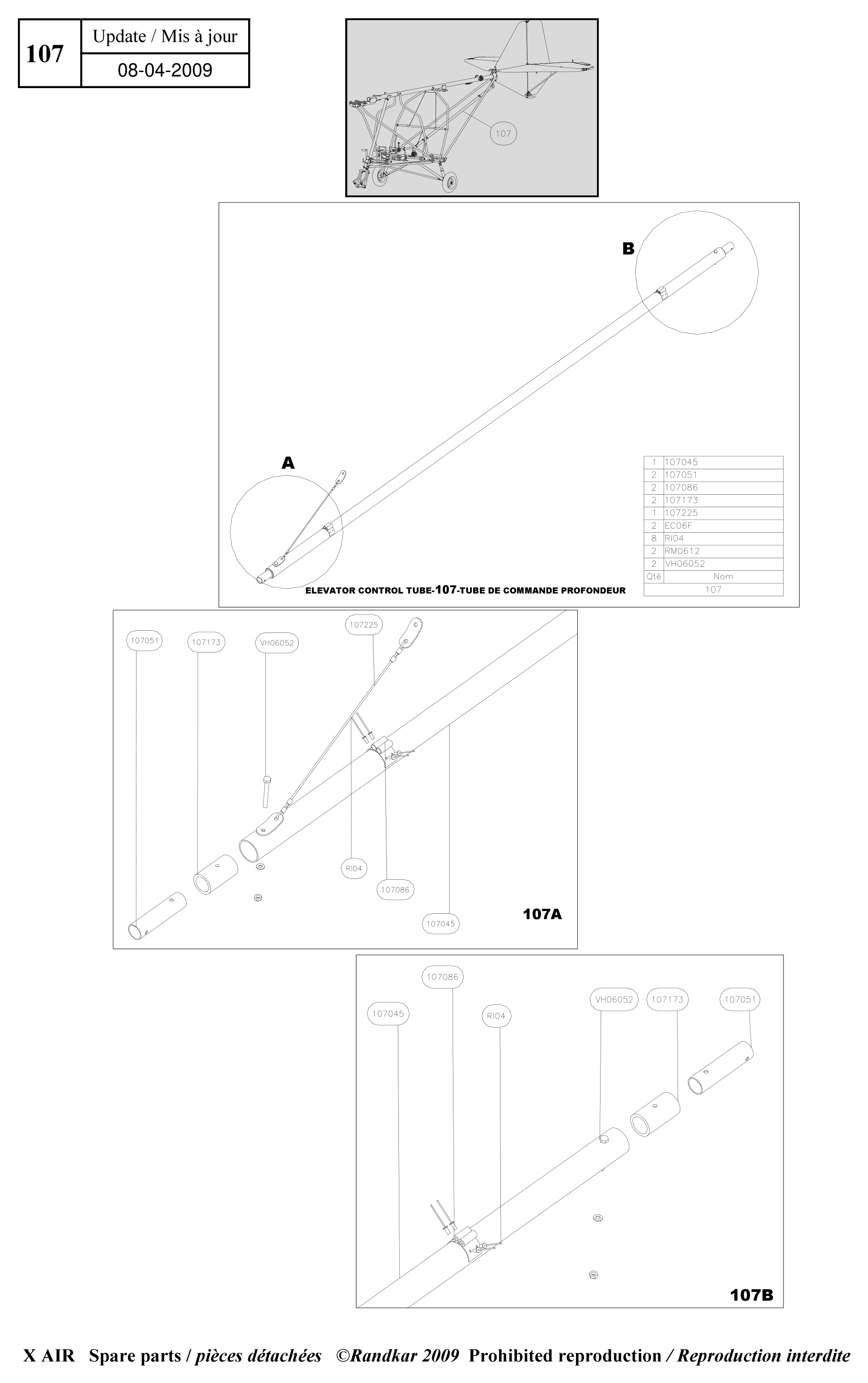 Elevator control tube – X-Air parts diagram