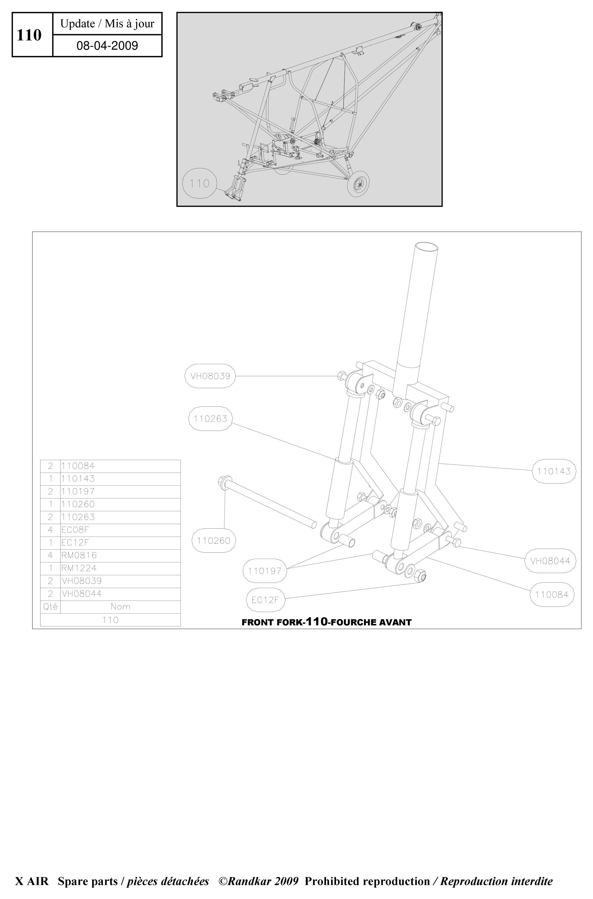 Front fork – X-Air parts diagram