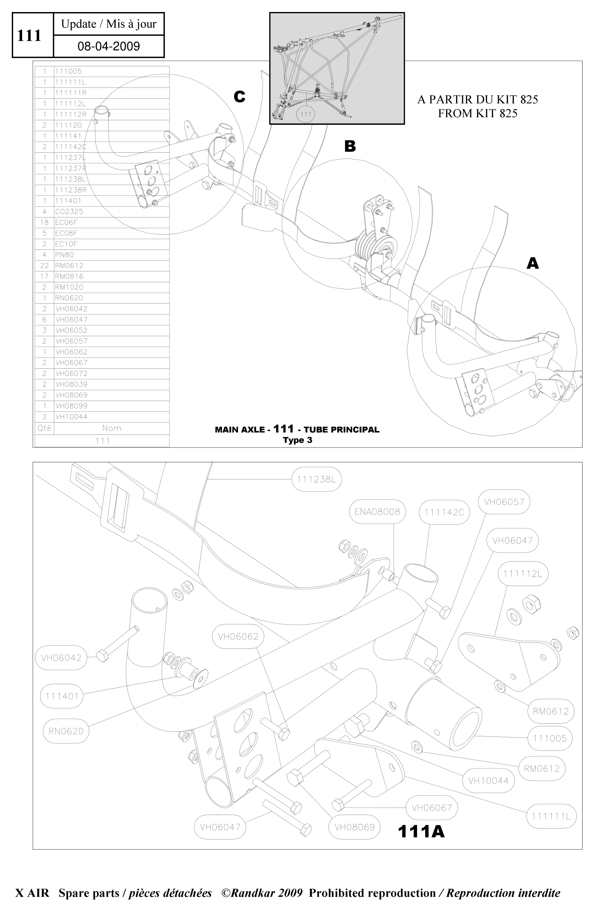 Main axle – X-Air parts diagram