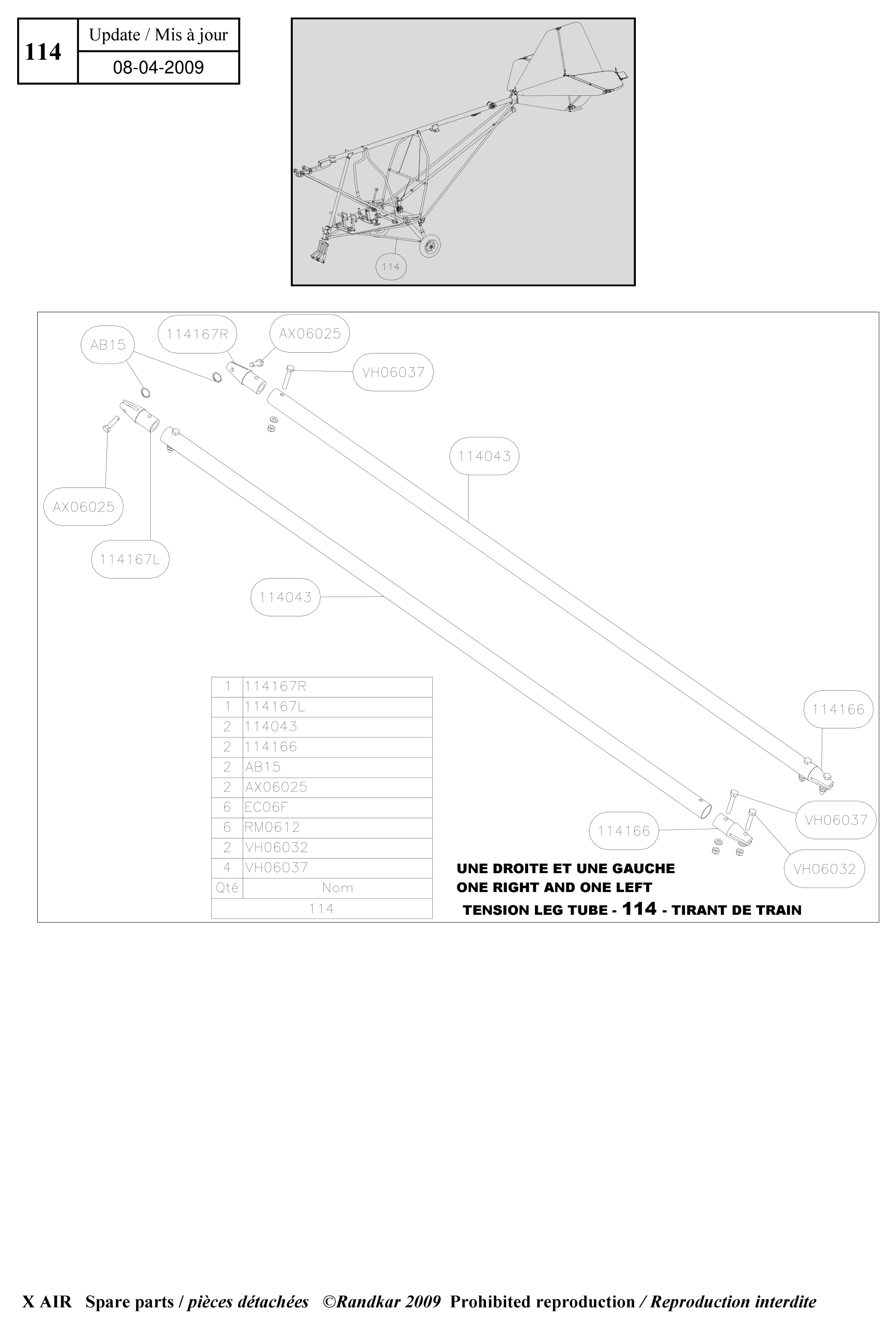 Tension leg tube – X-Air parts diagram