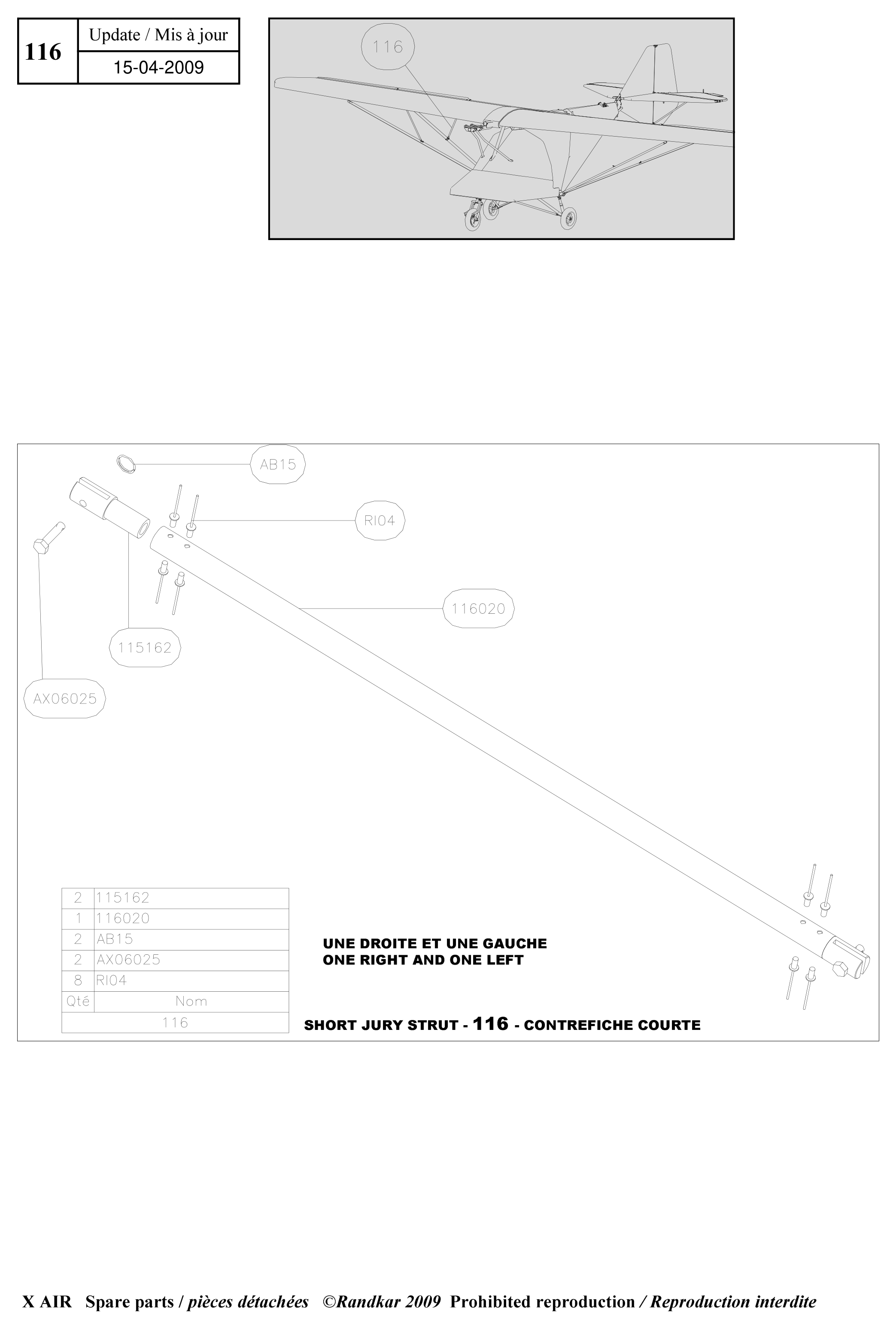 Short jury struts – X-Air parts diagram
