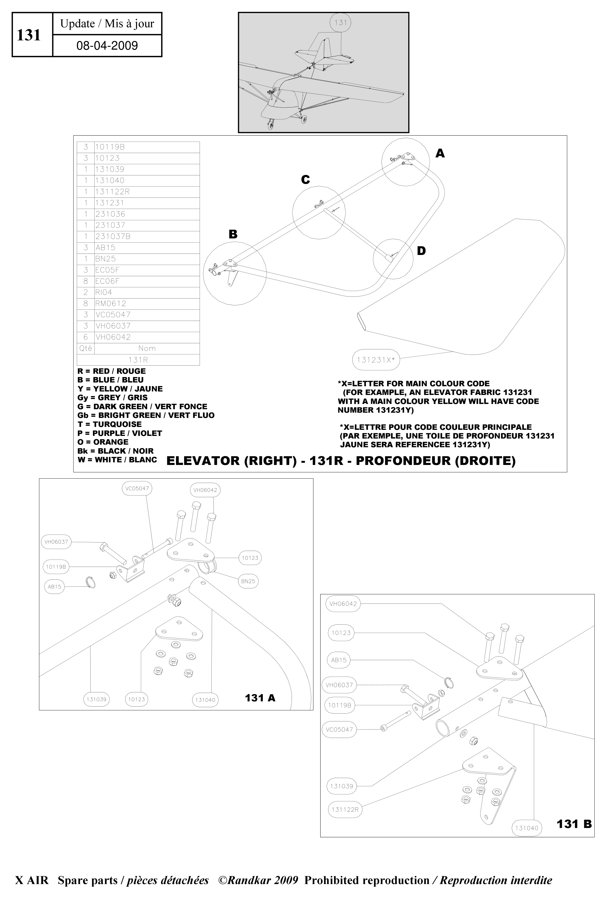 Elevator – X-Air parts diagram
