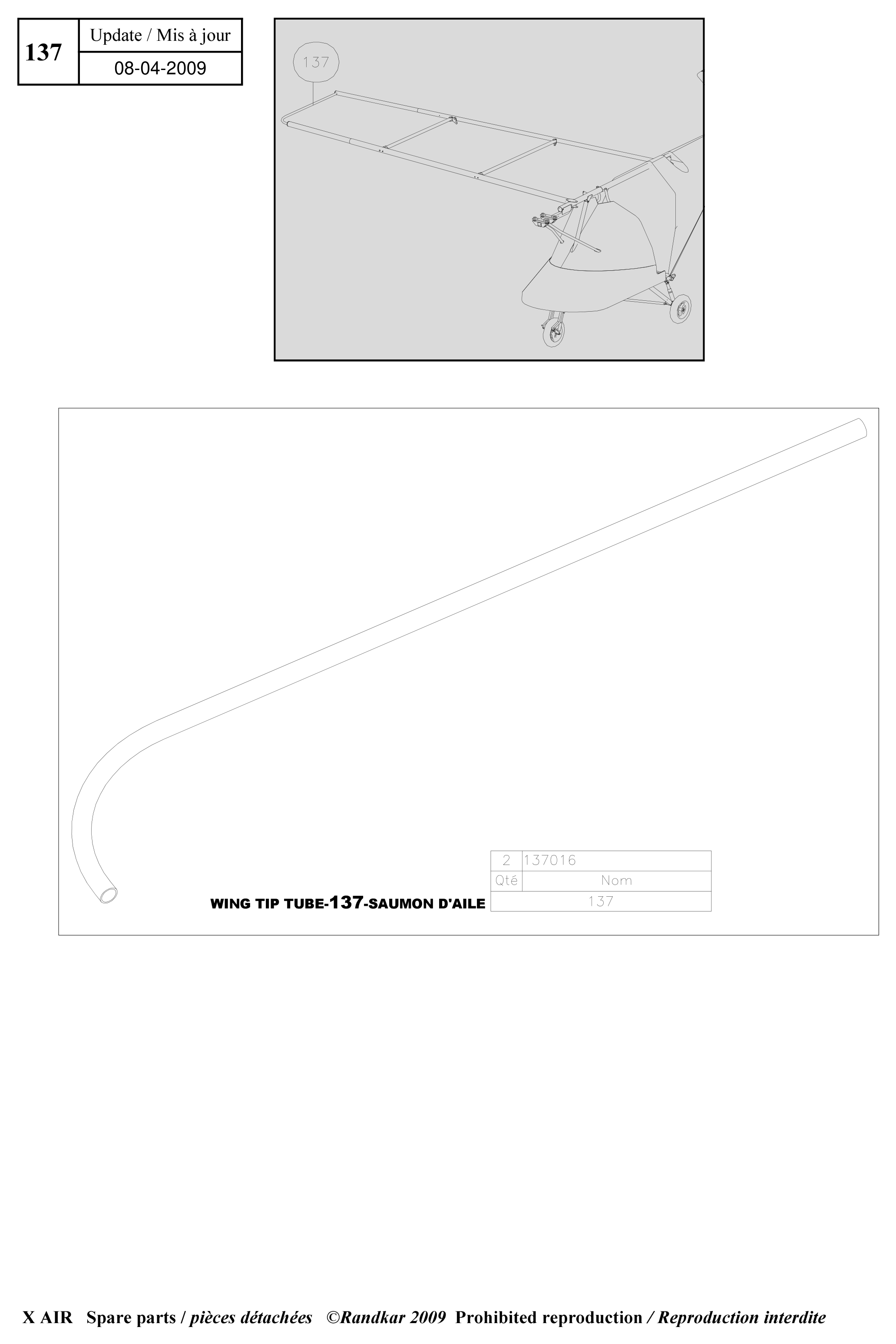 Wing tip tube – X-Air parts diagram