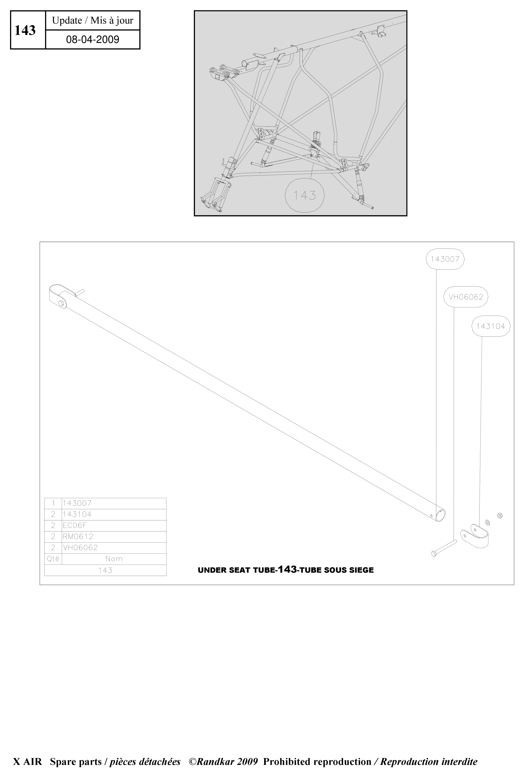 Under seat tube – X-Air parts diagram
