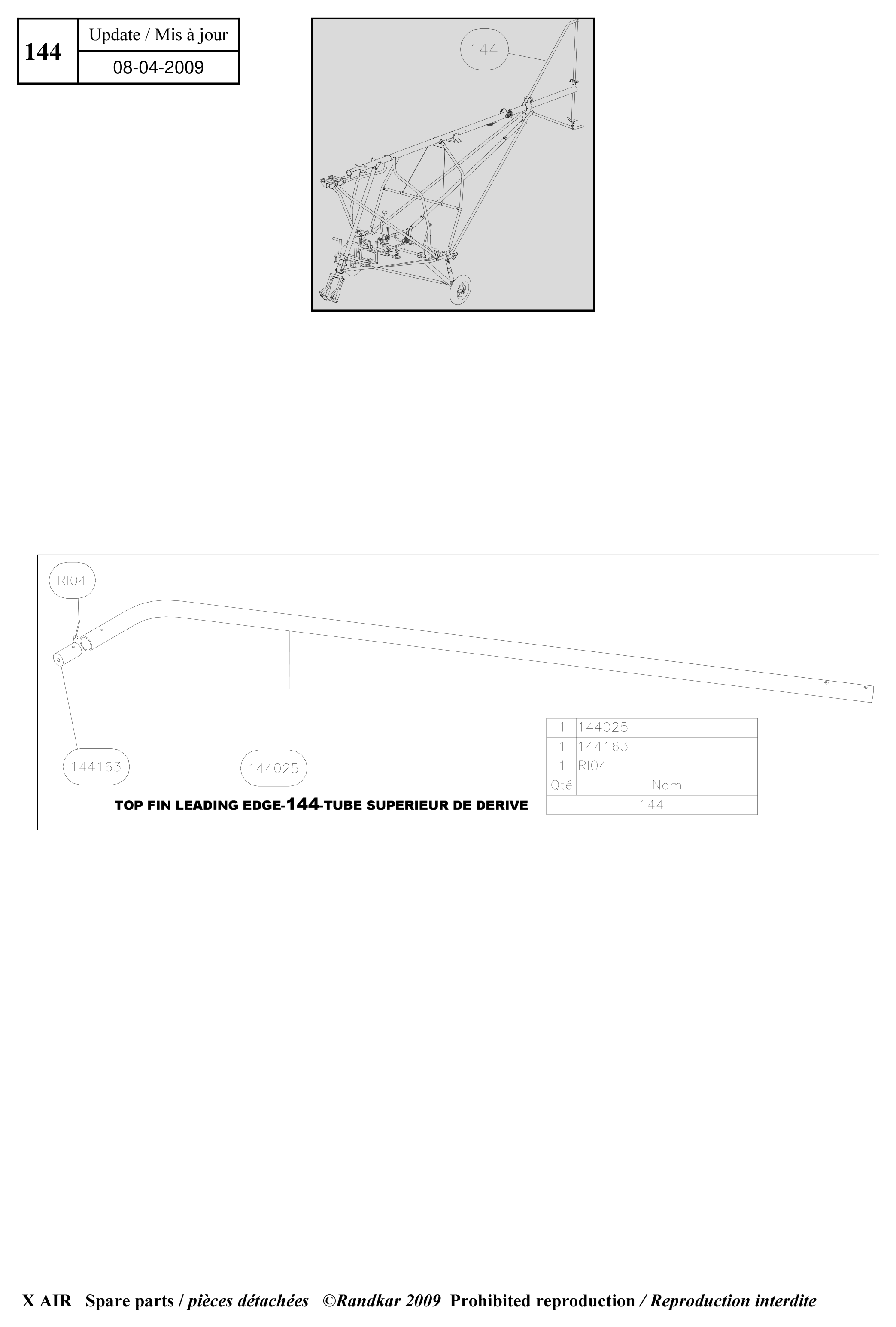 Top fin leading edge – X-Air parts diagram