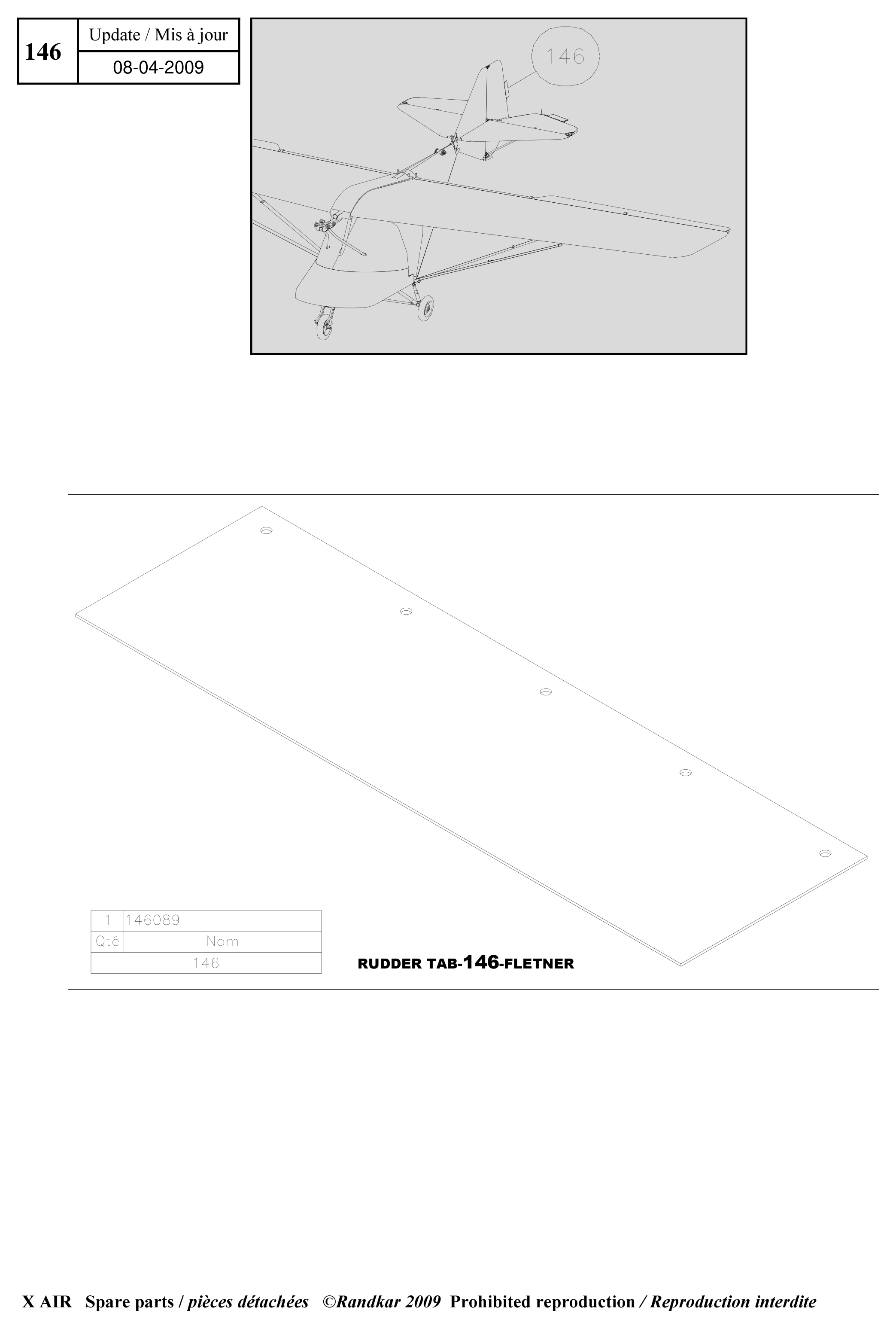 Rudder tab – X-Air parts diagram