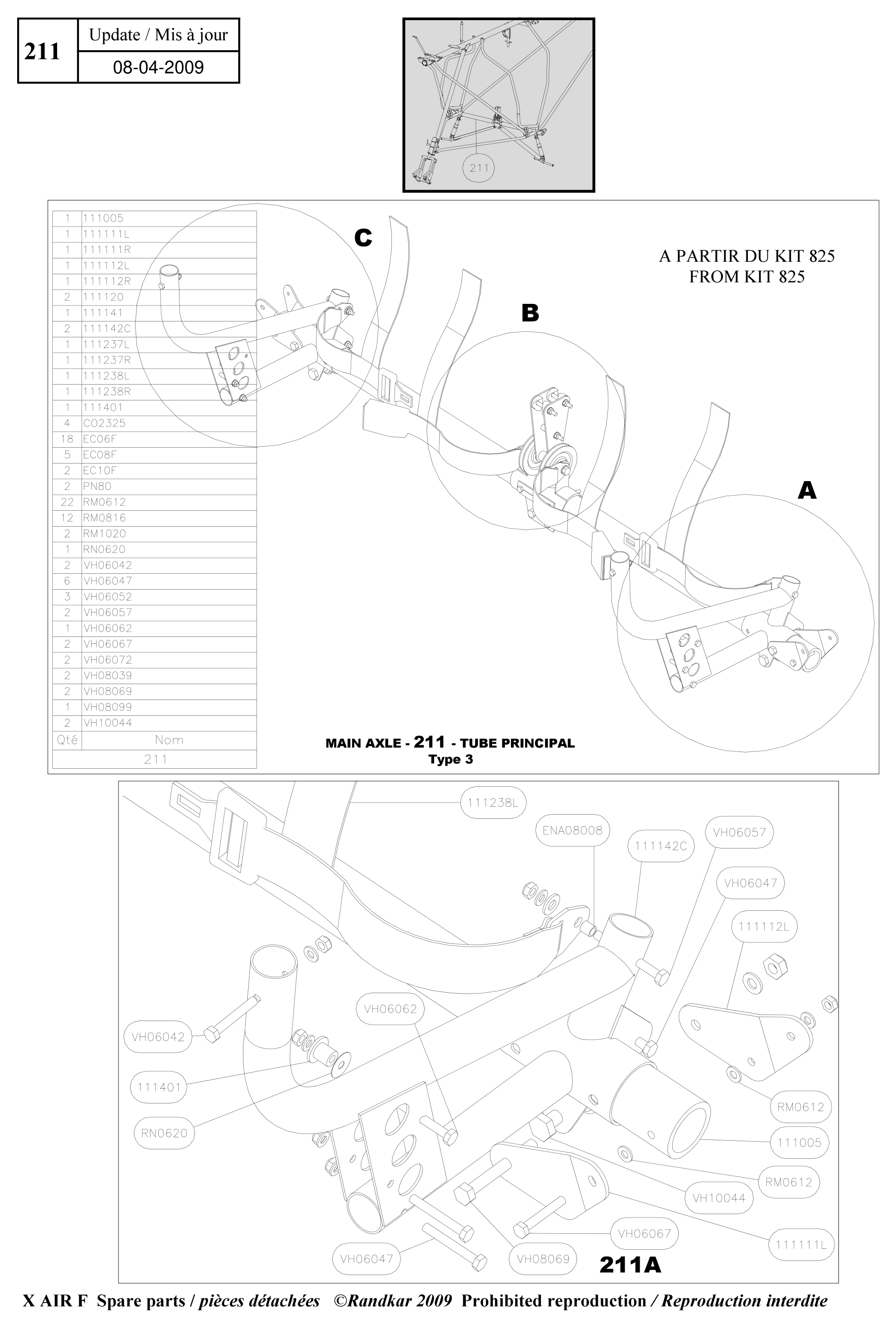 Main axle – X-Air F Gumnam parts diagram