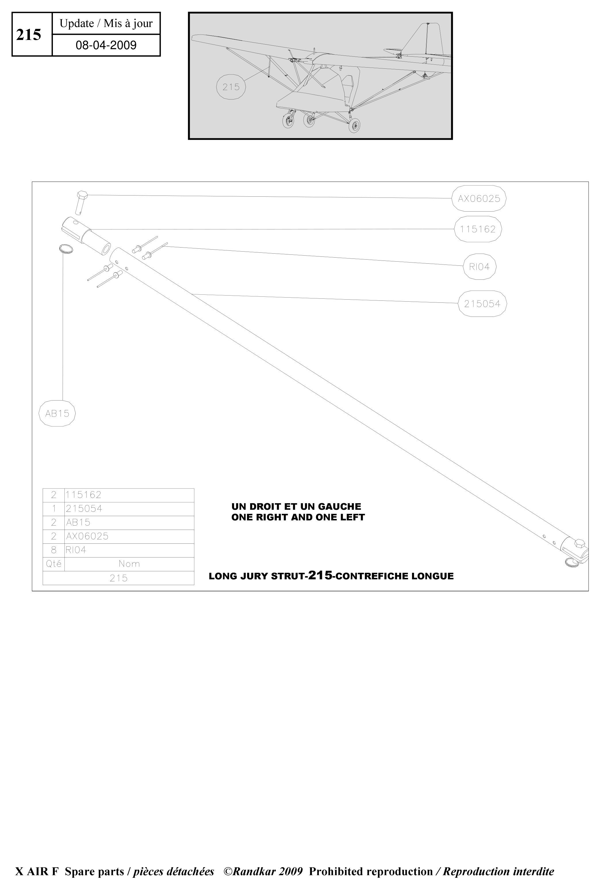 Long jury struts – X-Air F Gumnam parts diagram