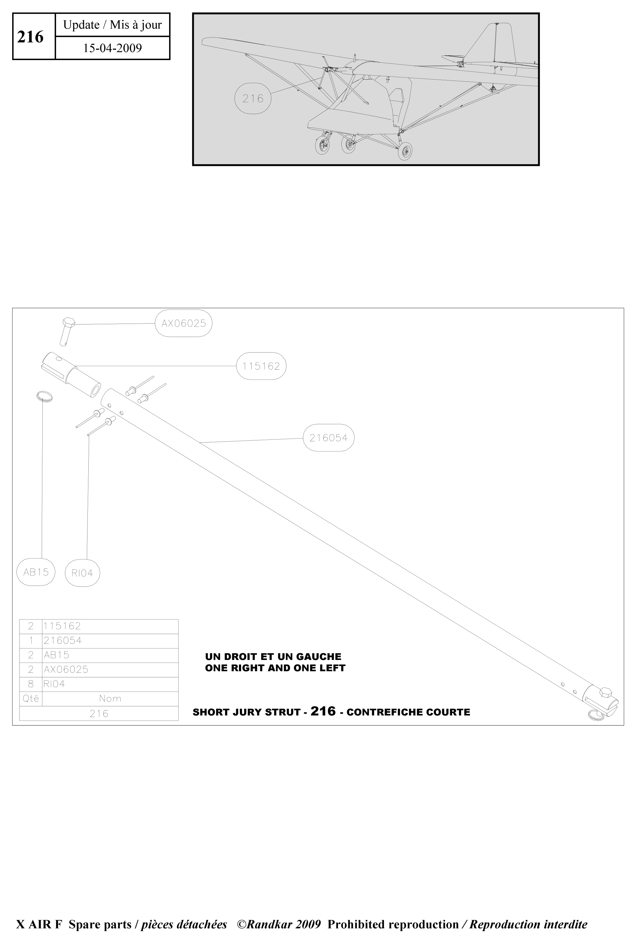 Short jury struts – X-Air F Gumnam parts diagram