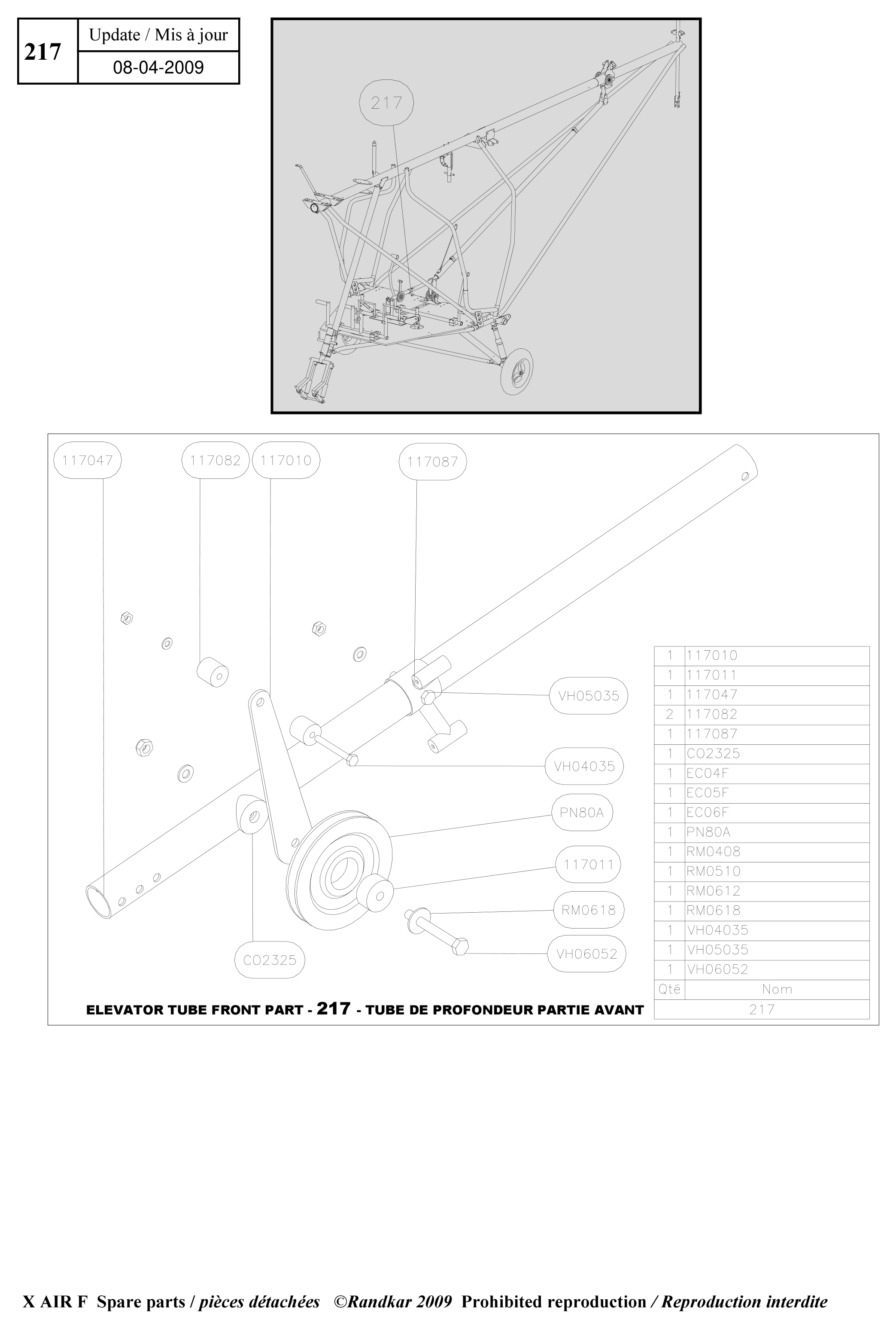 Elevator tube front part – X-Air F Gumnam parts diagram