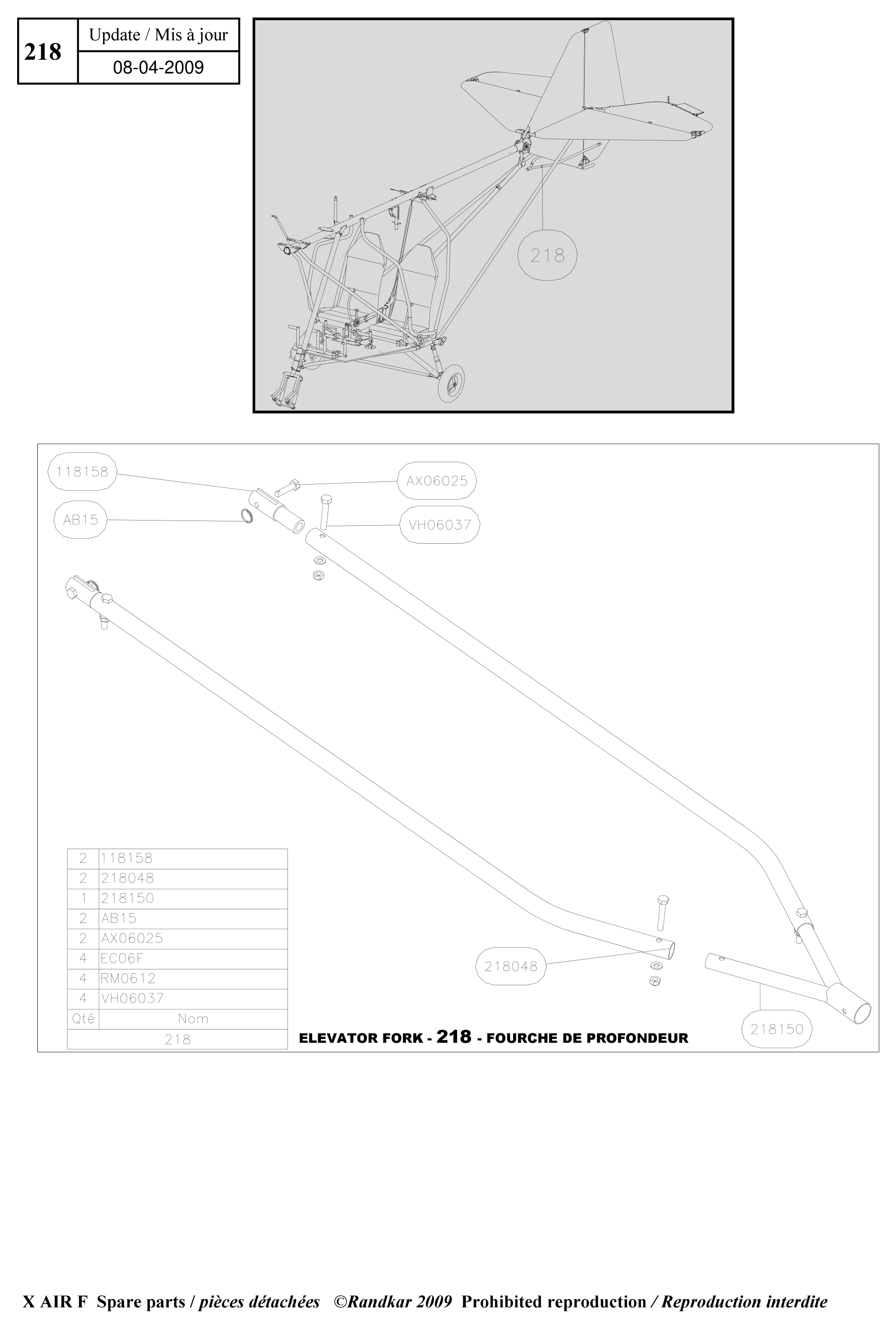 Elevator fork – X-Air F Gumnam parts diagram