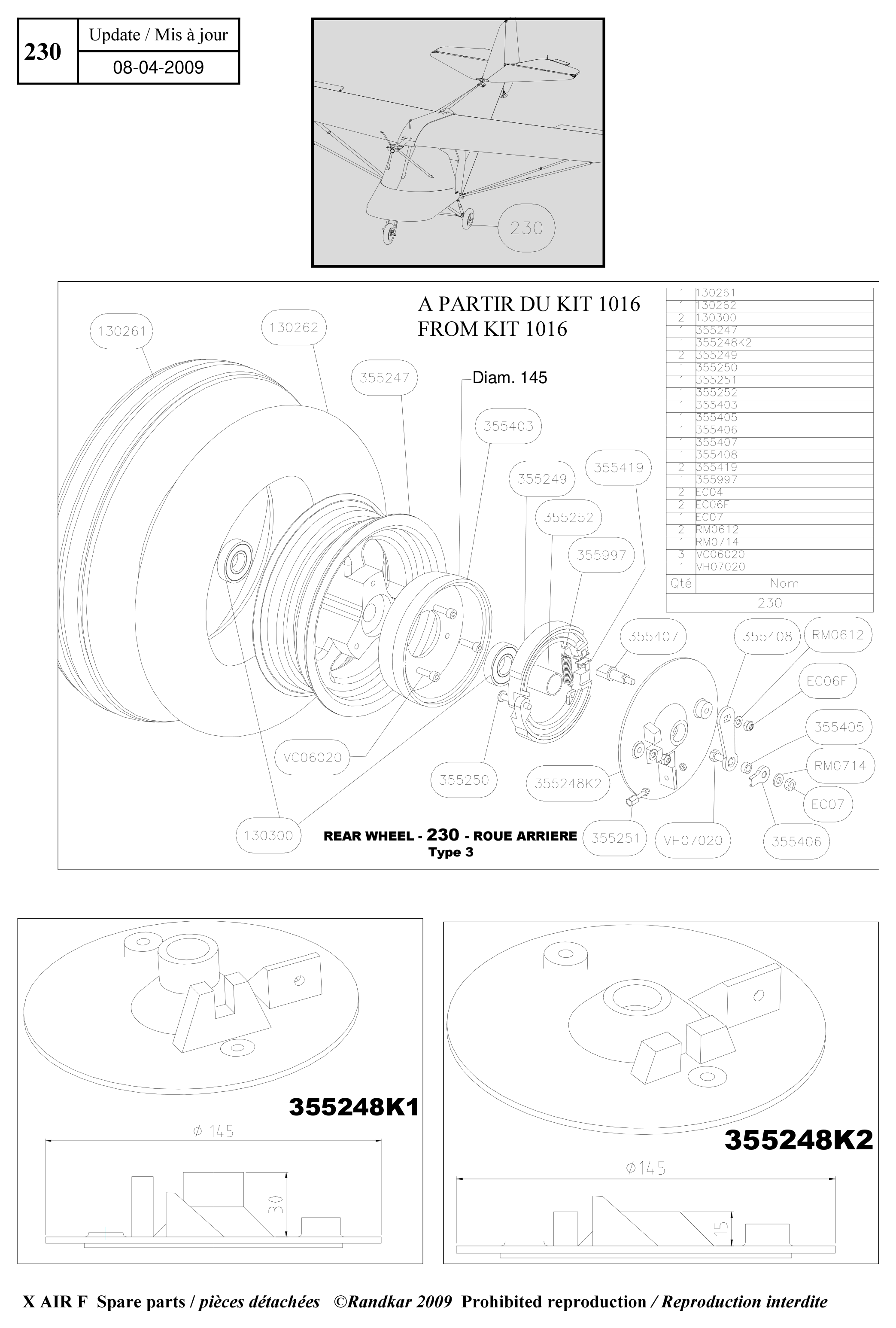 Rear wheels – X-Air F Gumnam parts diagram