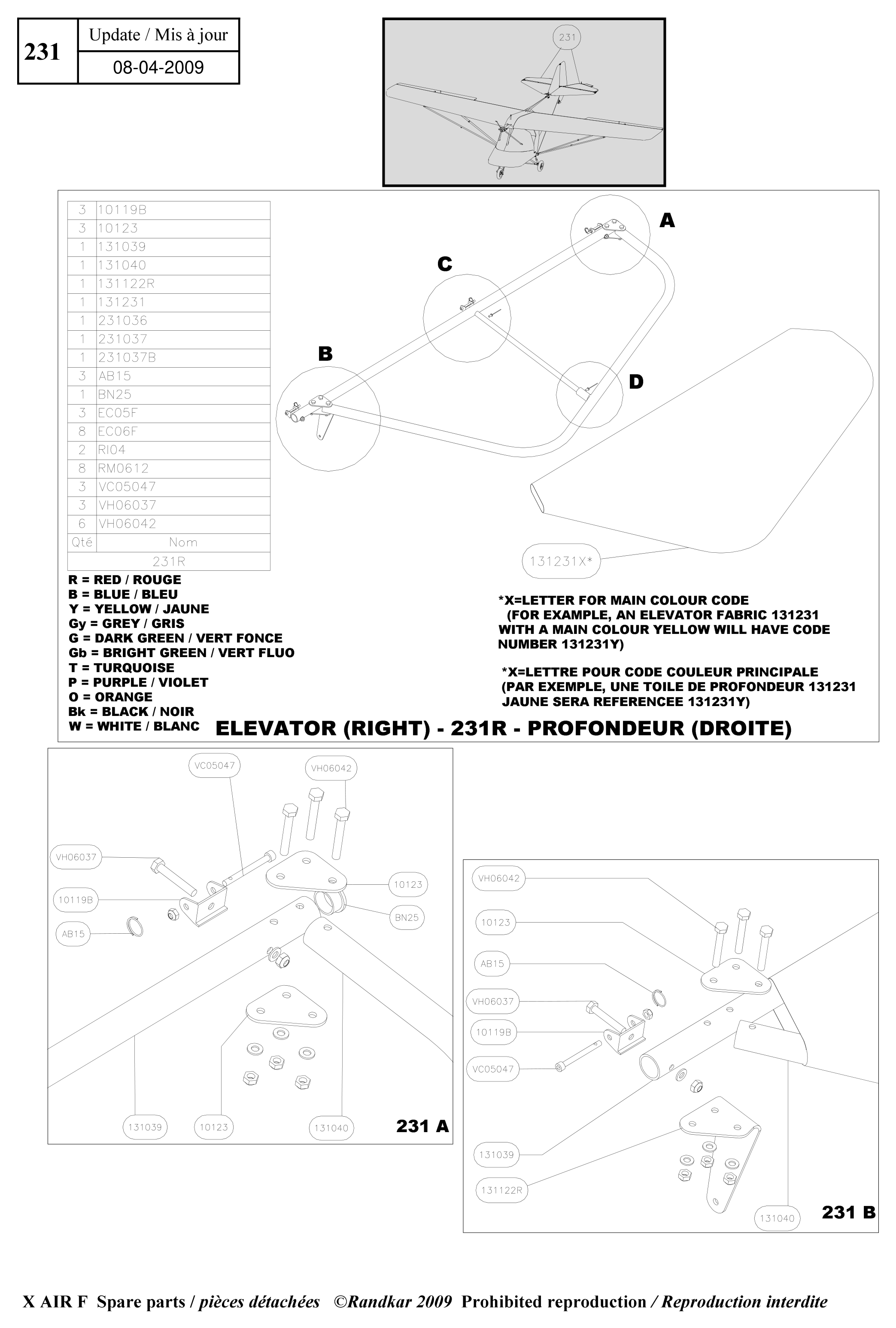 Elevator – X-Air F Gumnam parts diagram
