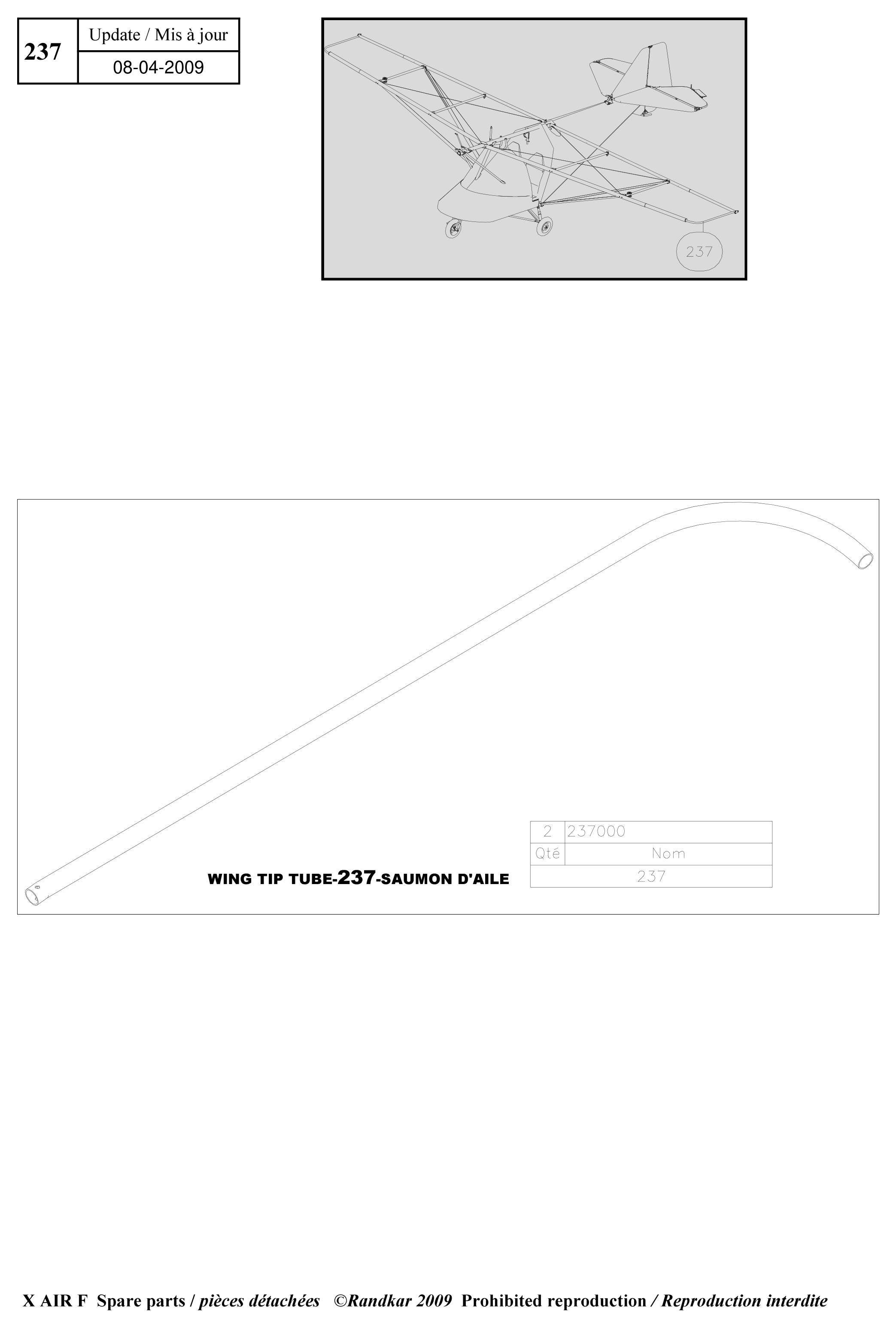 Wing tip tube – X-Air F Gumnam parts diagram