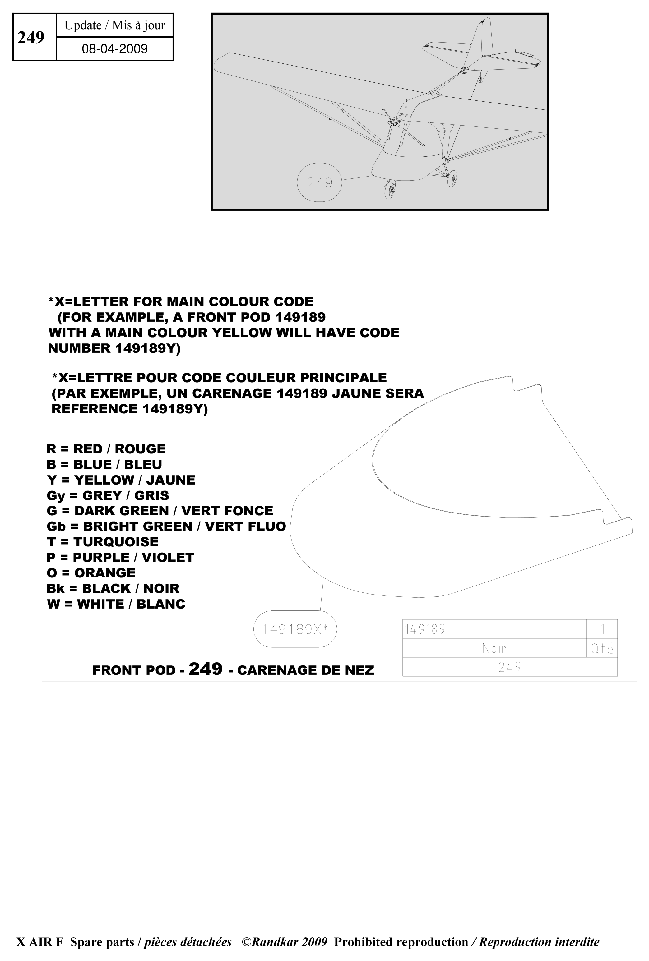 Front pod – X-Air F Gumnam parts diagram