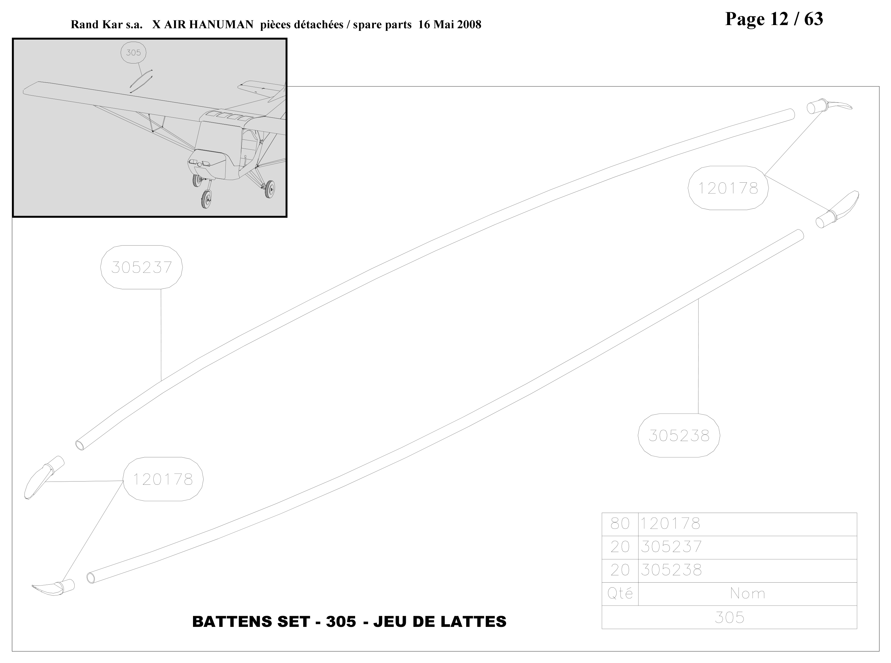 Set of battens – Hanuman parts diagram