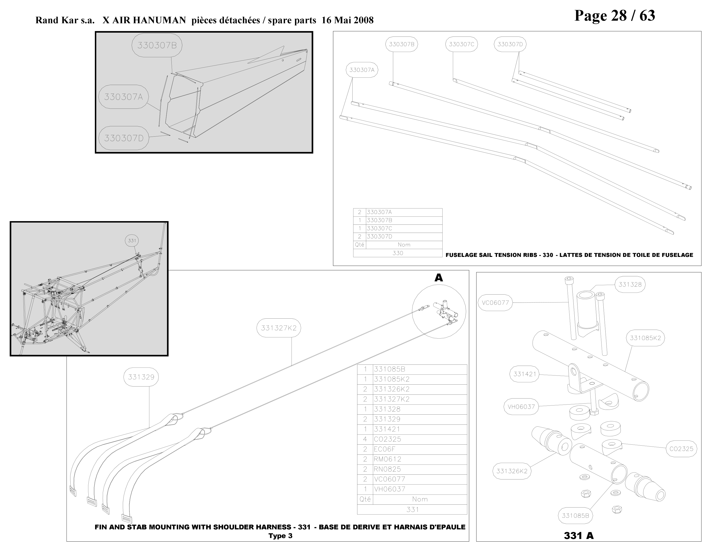 Fin + stab mounting with harness – Hanuman parts diagram