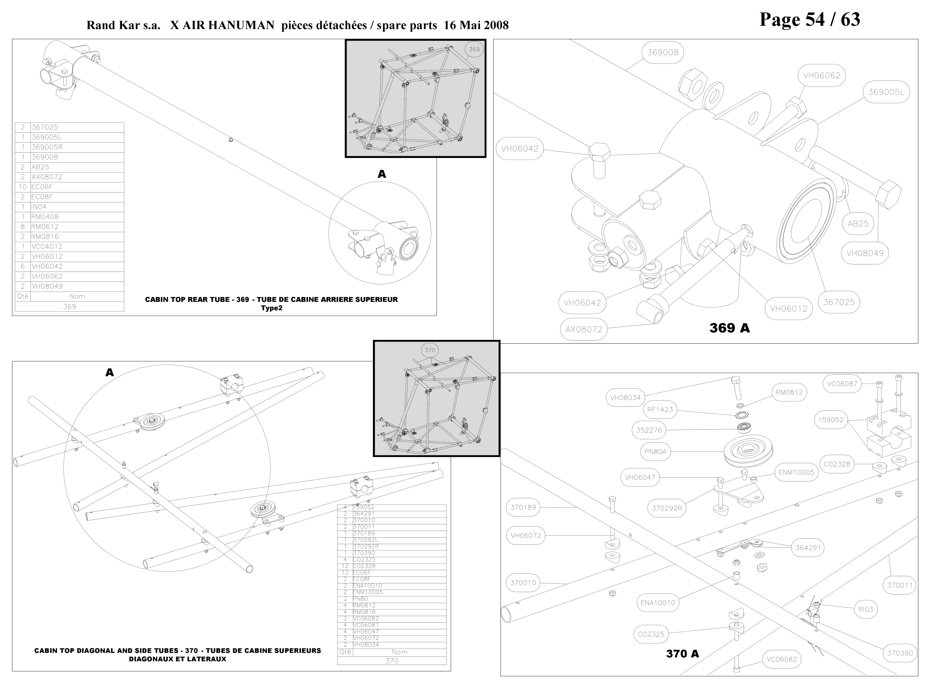 Cabin top rear tube – Hanuman parts diagram