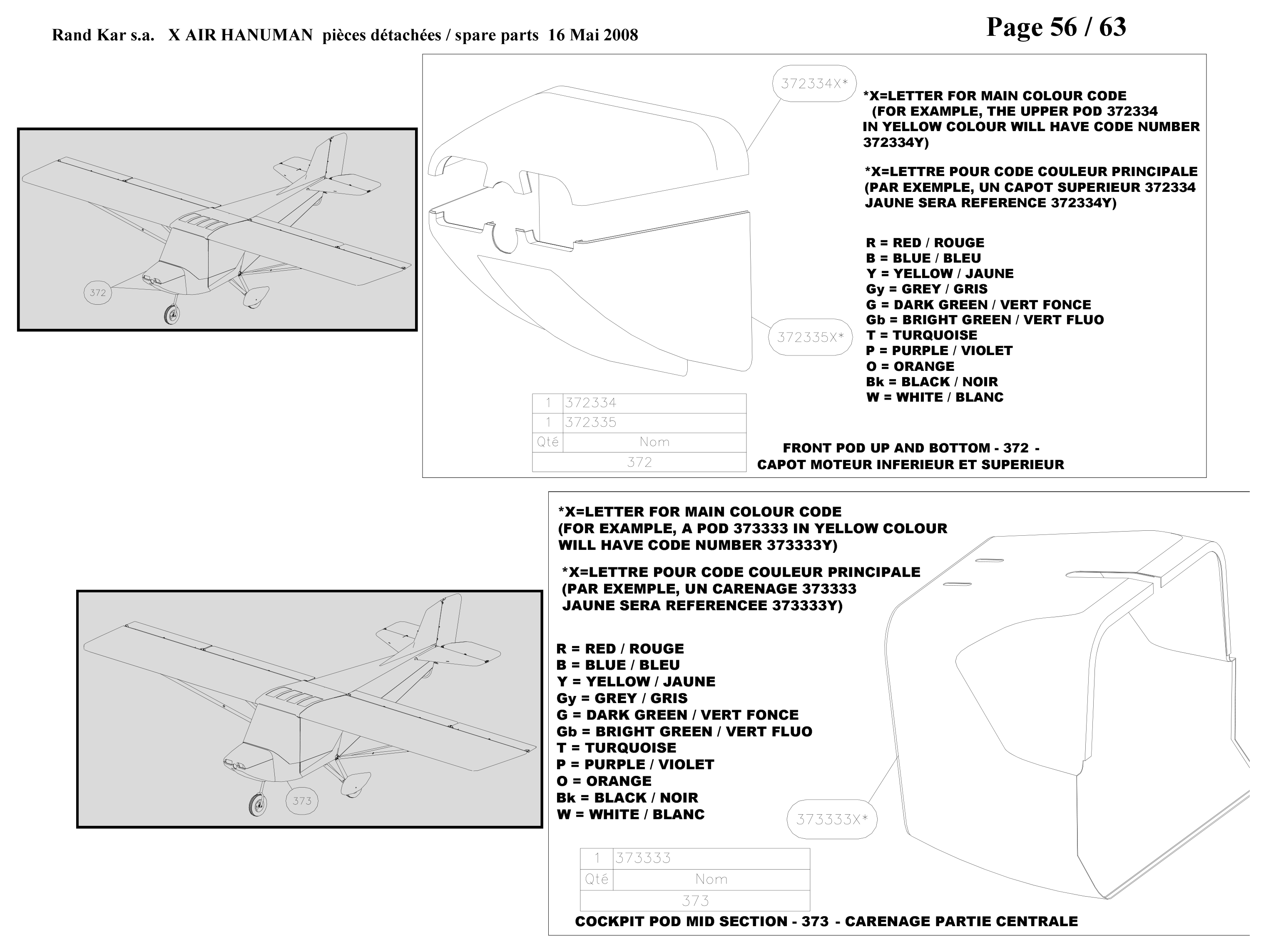 Front pod up and bottom – Hanuman parts diagram
