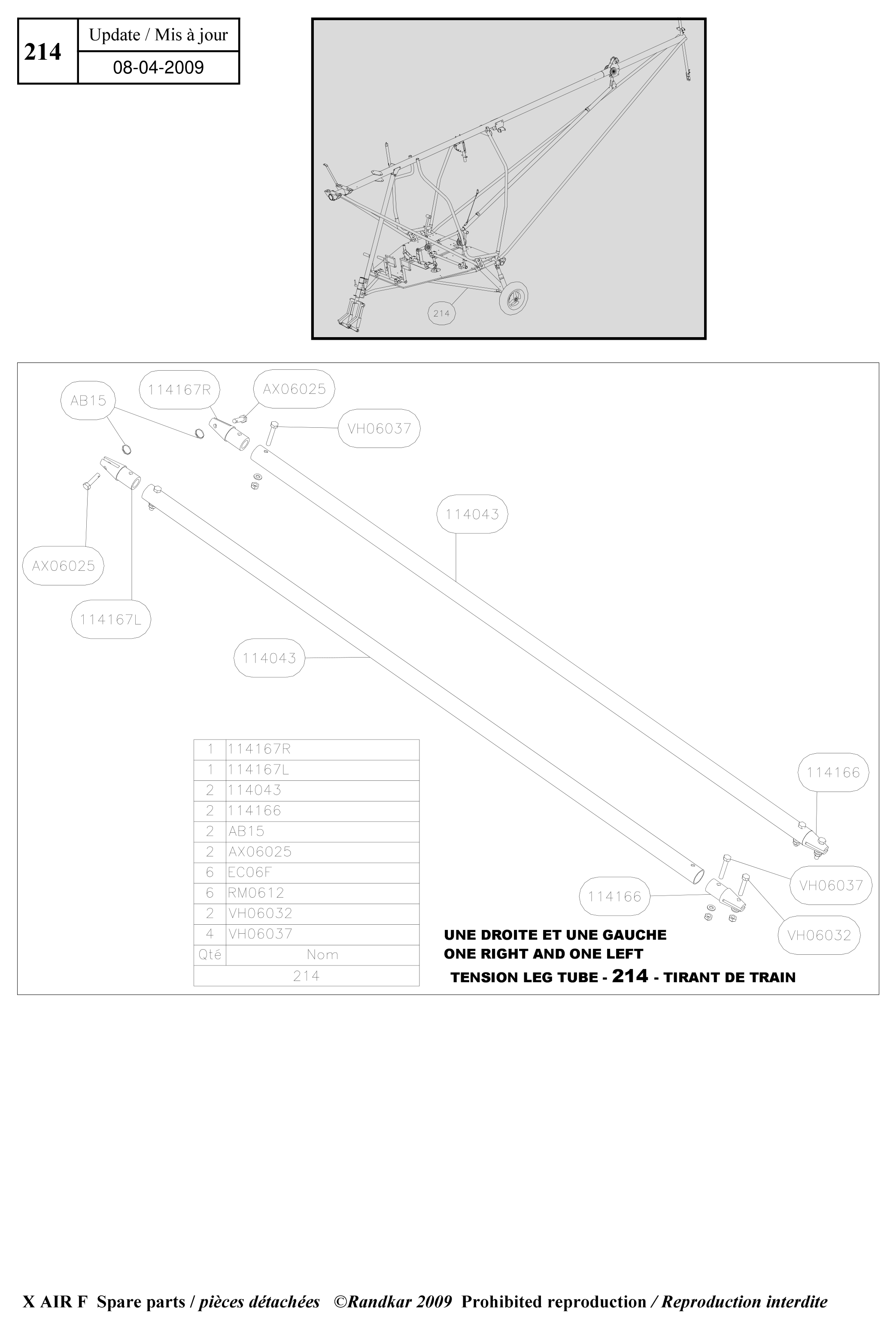 114167R – Tension leg tube (X-Air F Gumnam) spare part diagram