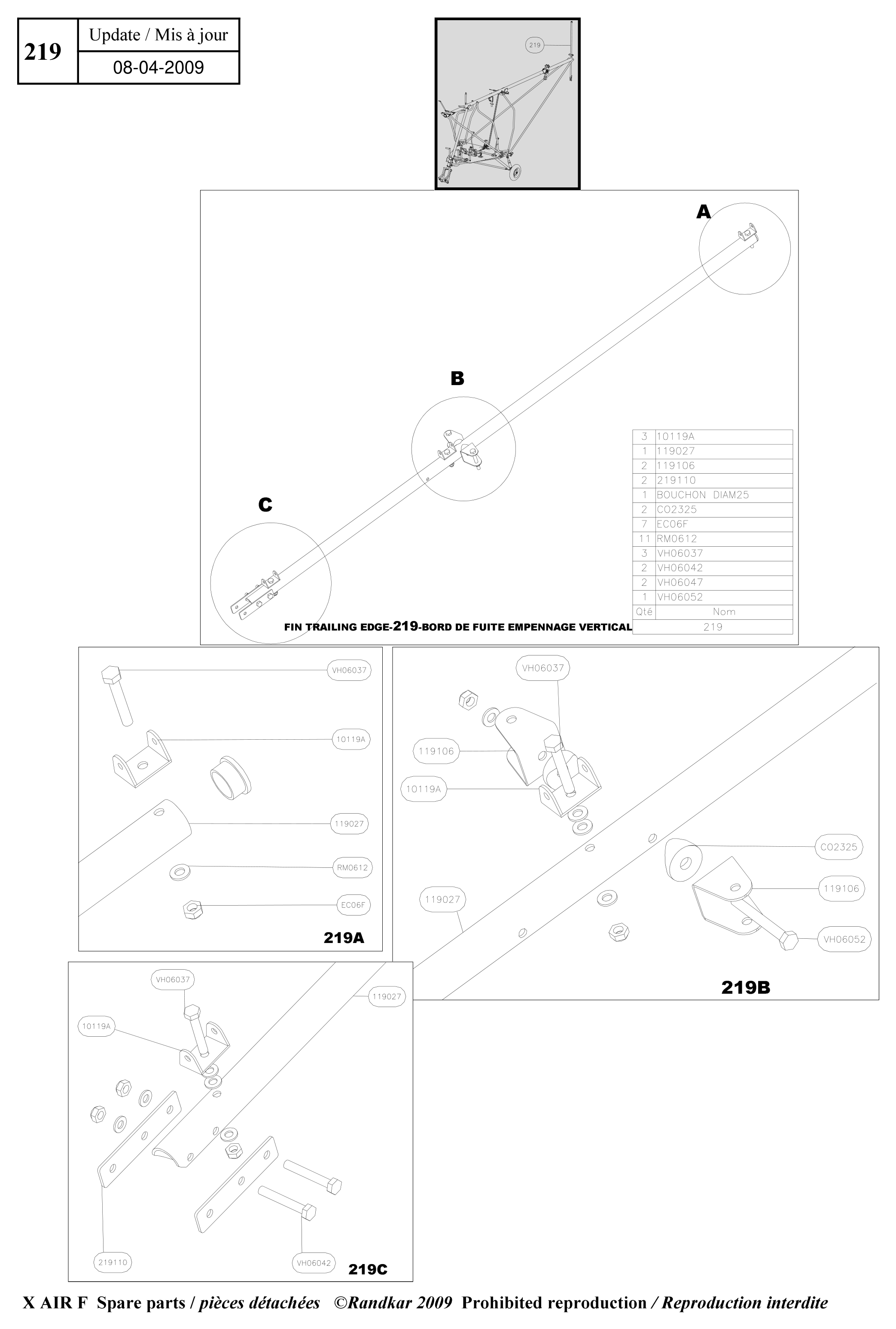 BOUCHON DIAM25 – Fin trailing edge (X-Air F Gumnam) spare part diagram