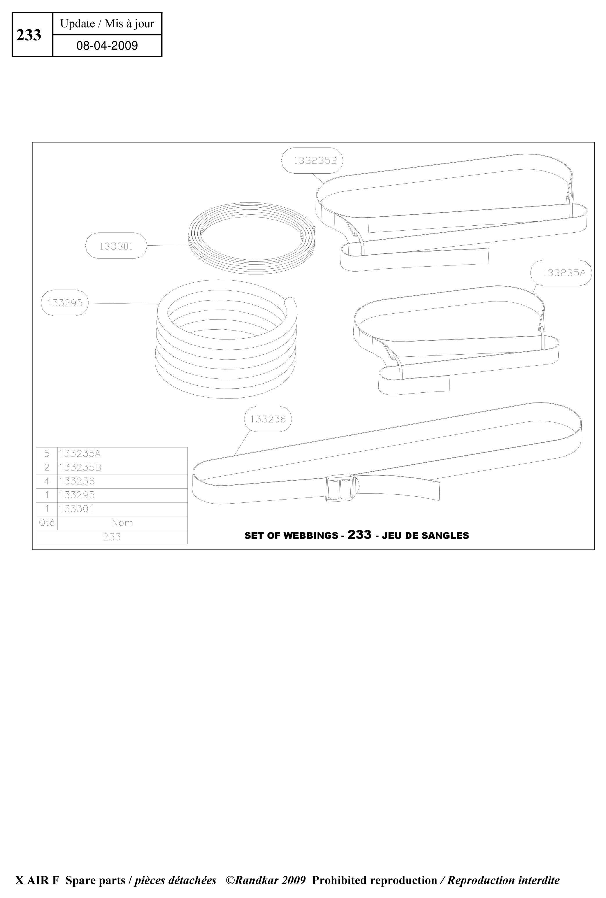 133235A – Set of webbings (X-Air F Gumnam) spare part diagram