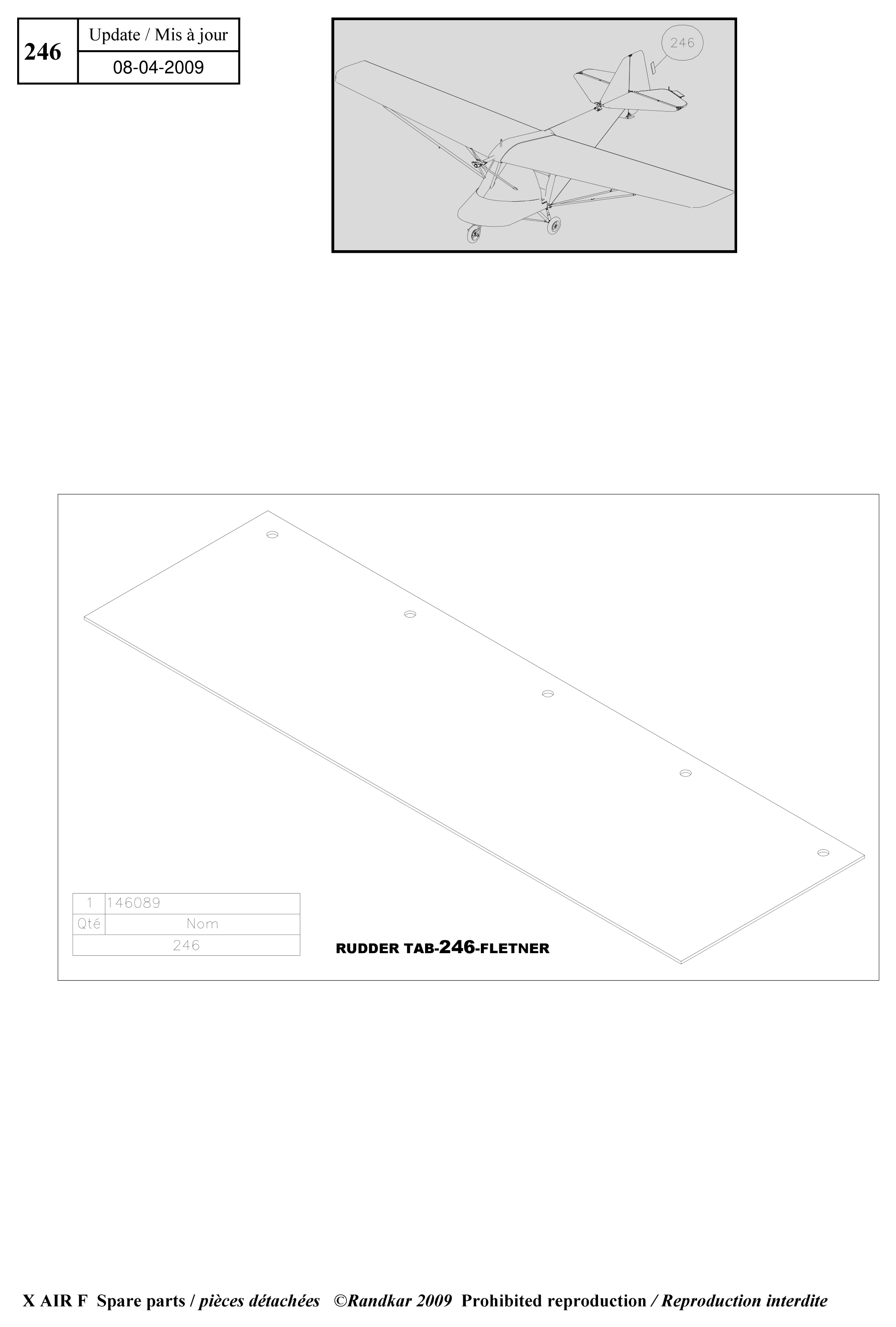 146089 – Rudder tab (X-Air F Gumnam) spare part diagram