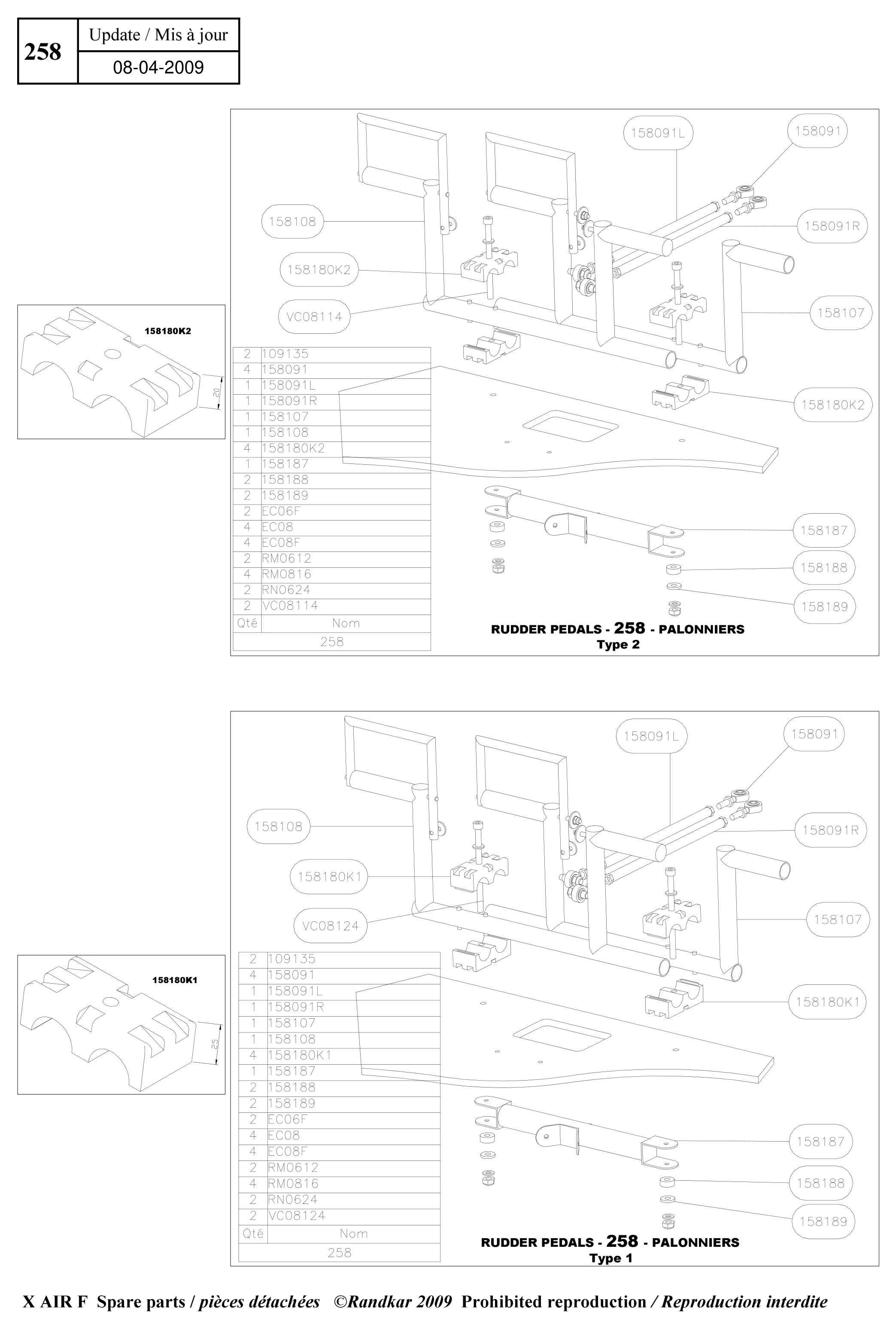 EC08 – Rudder pedals (X-Air F Gumnam) spare part diagram