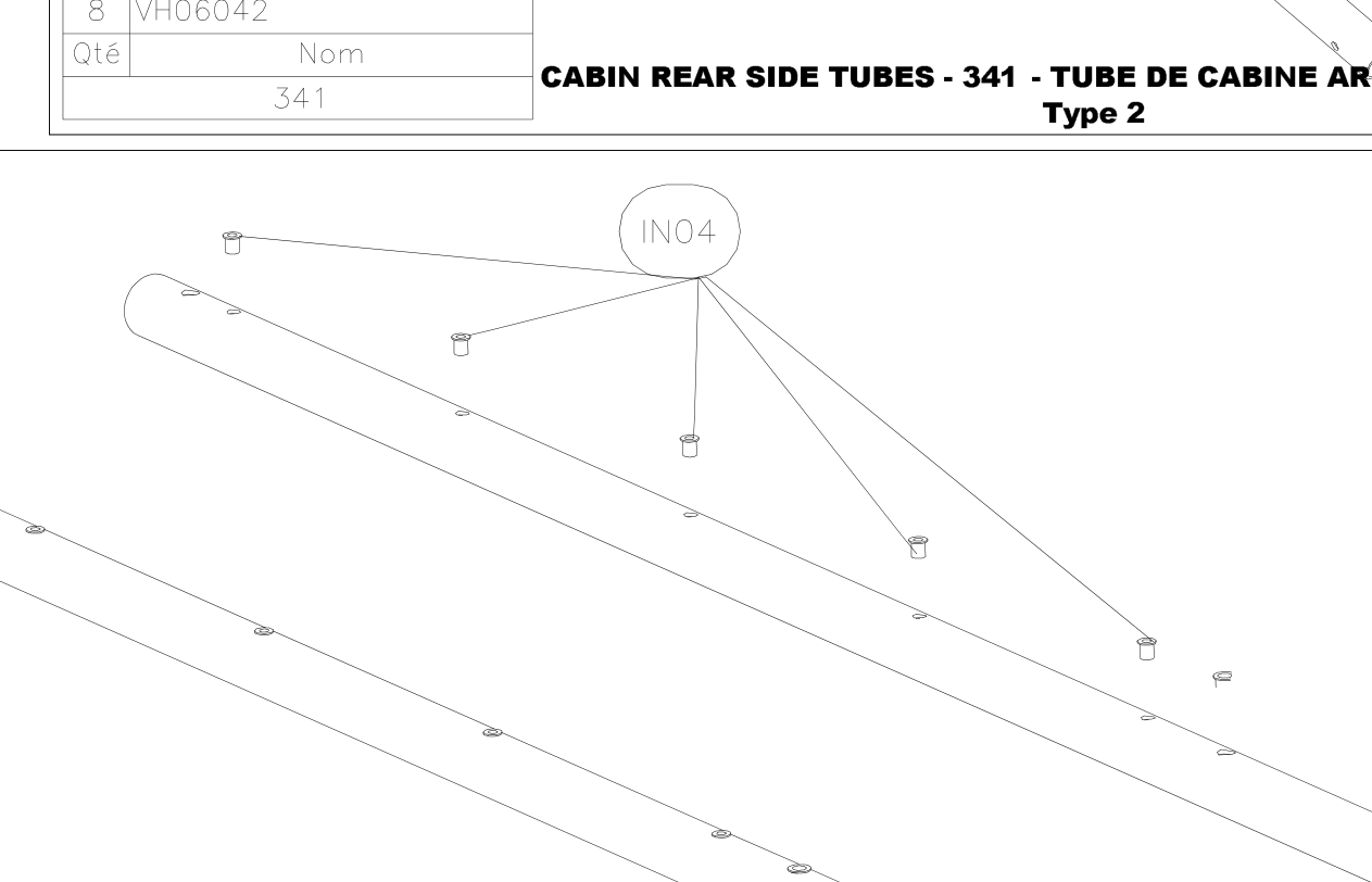 IN04 – Cabin front tubes (Hanuman) spare part diagram