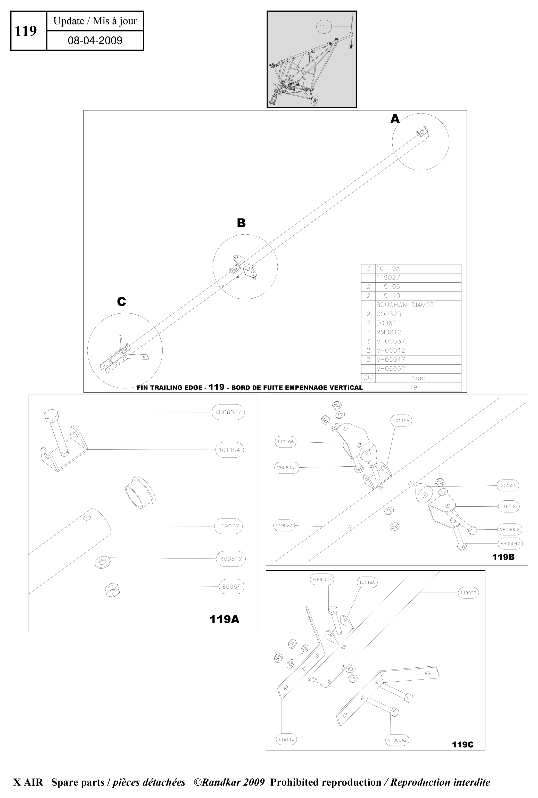 BOUCHON DIAM25 – Fin trailing edge (X-Air) spare part diagram