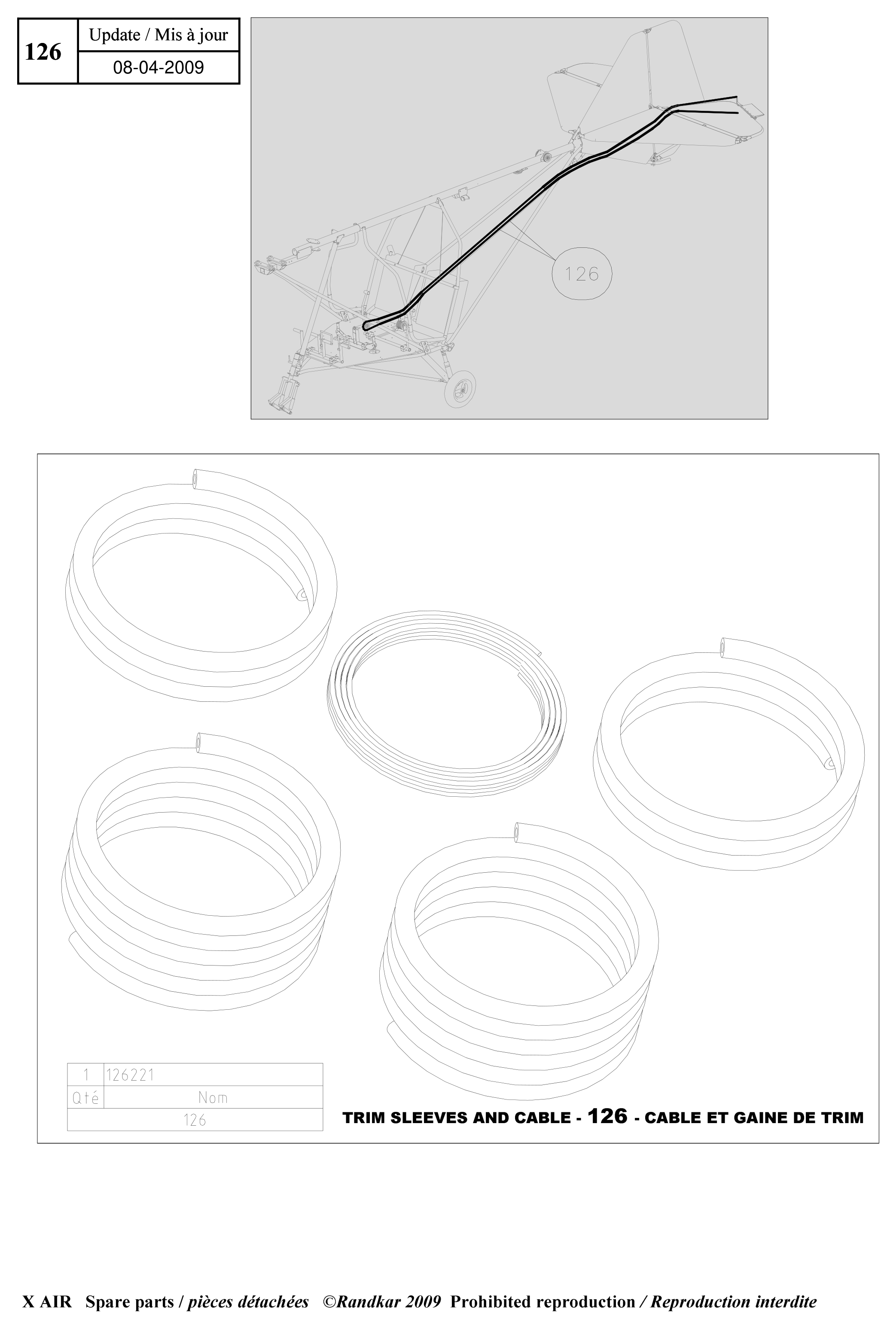 126221 – Trim sleeves and cables (X-Air) spare part diagram