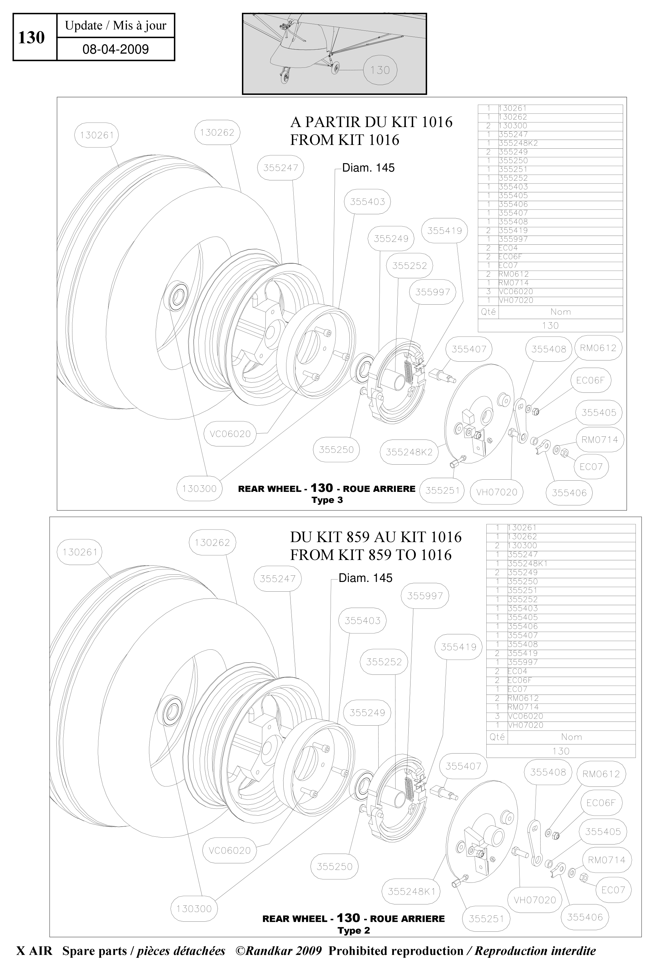 EC04 – Rear wheels (X-Air) spare part diagram