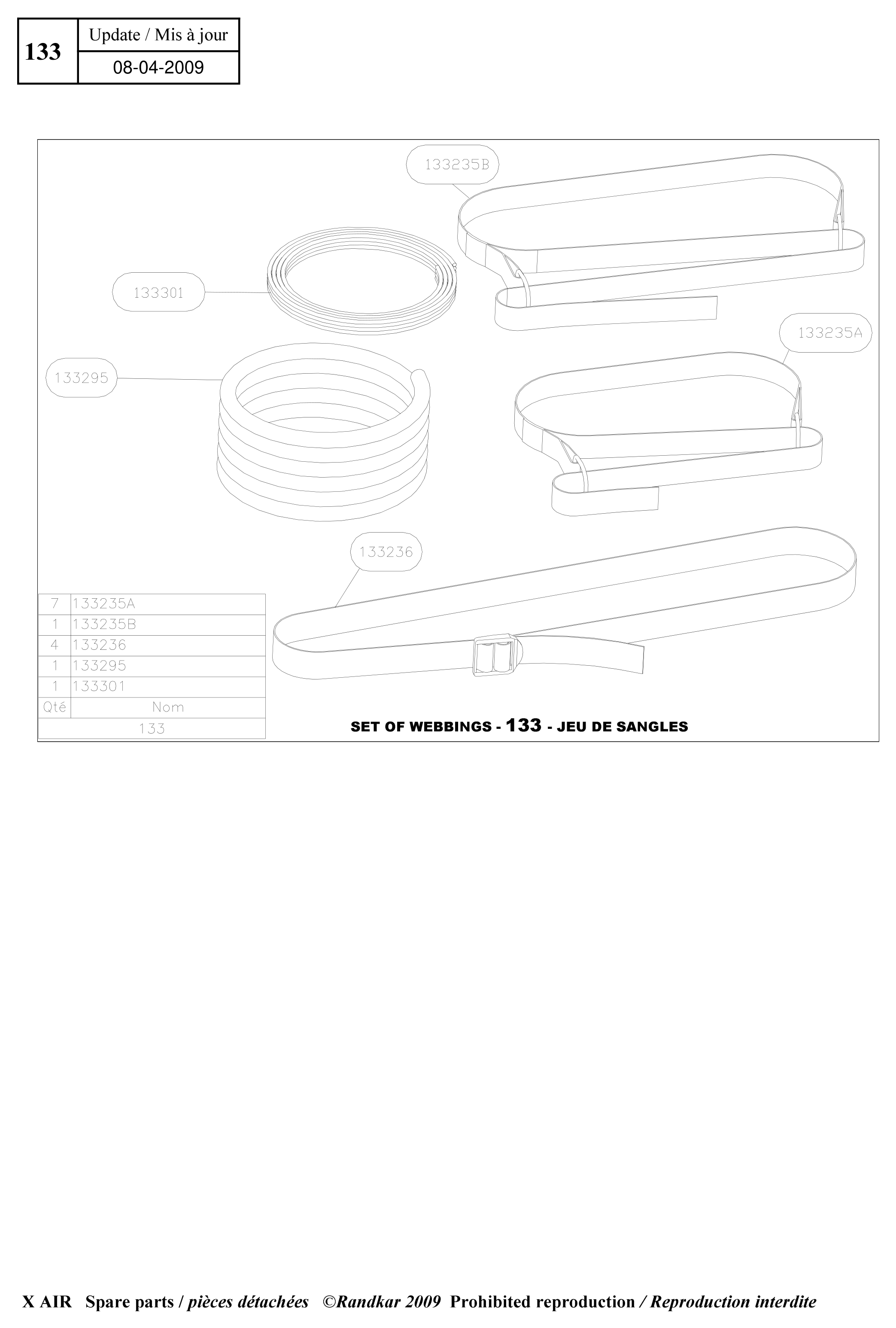 133235B – Set of webbings (X-Air) spare part diagram