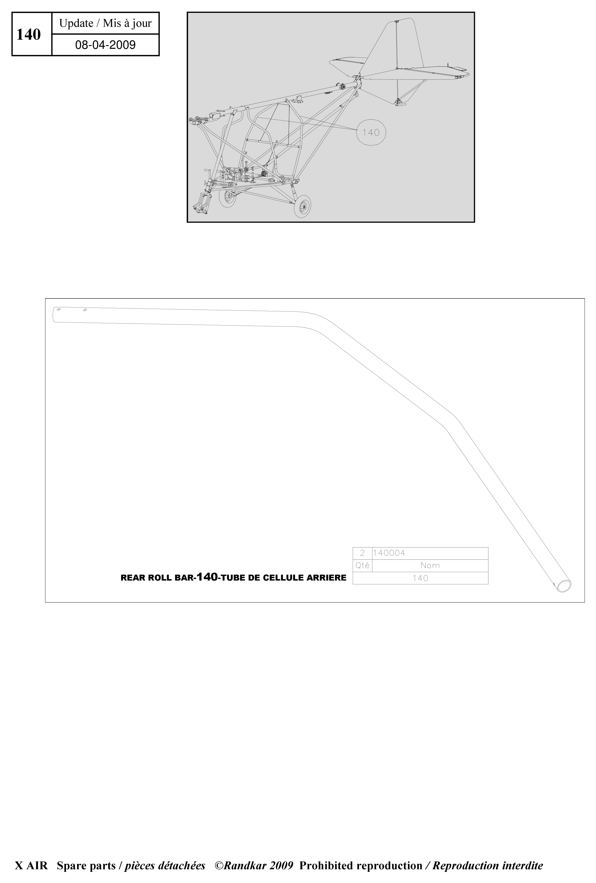 140004 – Rear roll bar (X-Air) spare part diagram