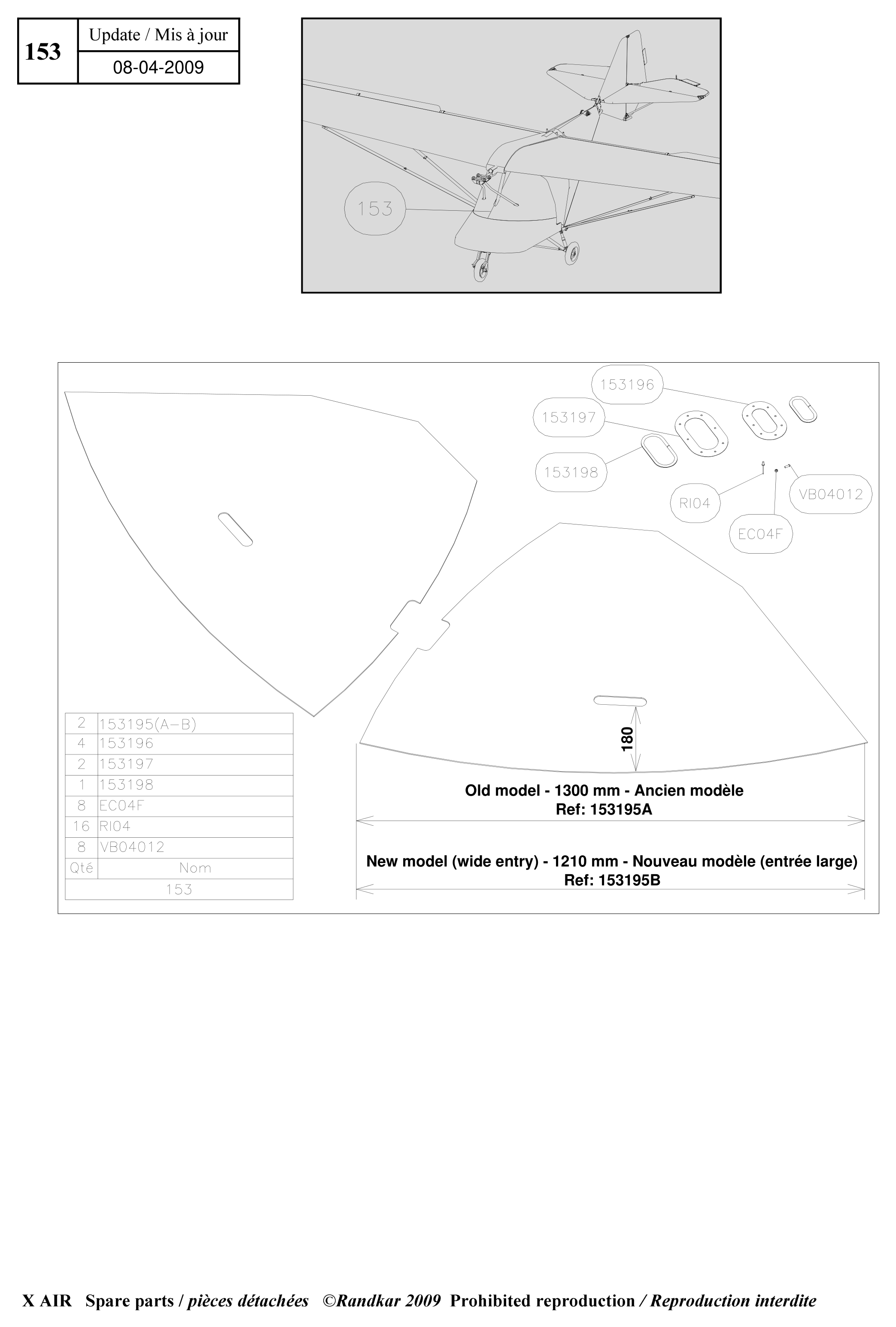 153195(A-B) – Windscreen (X-Air) spare part diagram