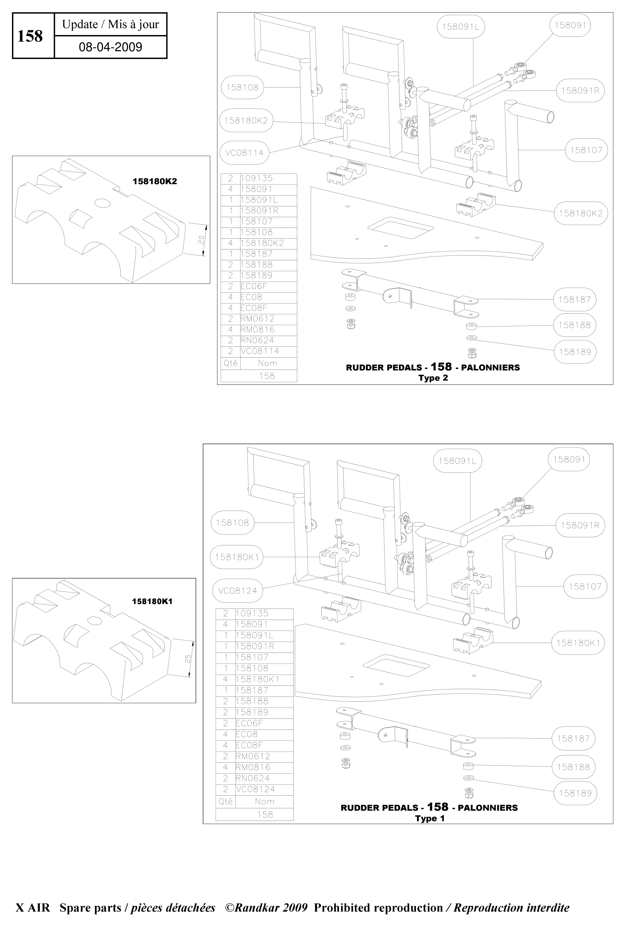 EC08 – Rudder pedals (X-Air) spare part diagram